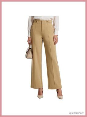 Wide Leg Dress Work Pants High Waist Side Pockets Business Casual Trousers